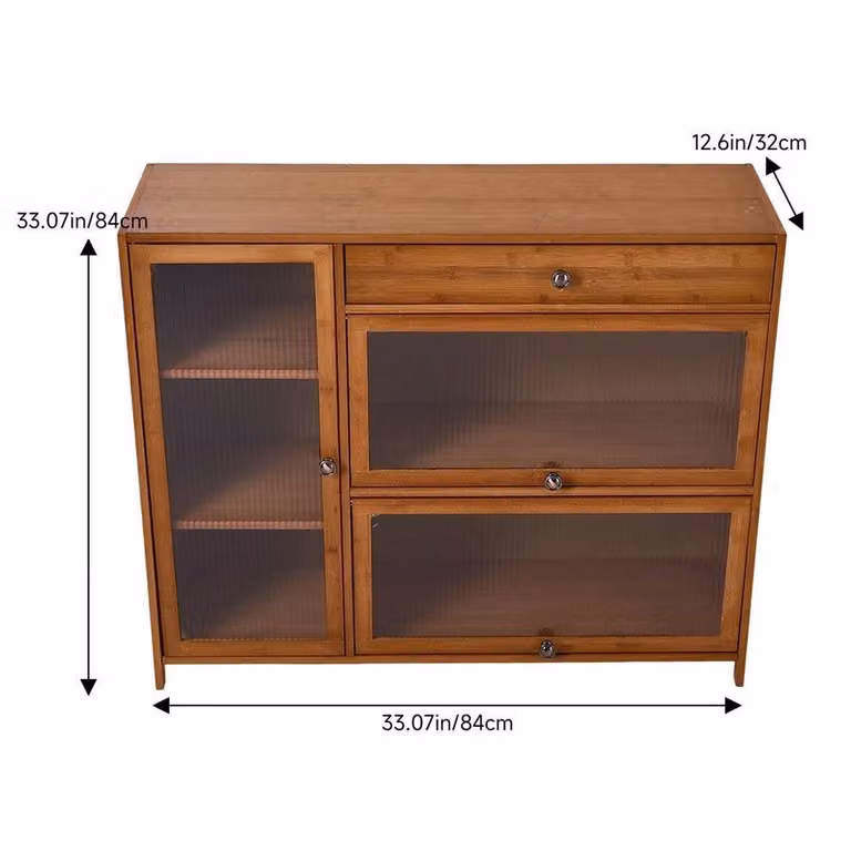 Havendro Brown Wooden Sideboard Cabinet with Fluted Doors and Minimalist Design