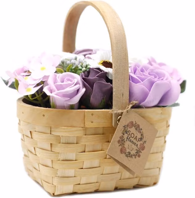 KDMD Large Lilac and Purple Mixed Floral Bouquet in a Brown Rattan Wicker Basket