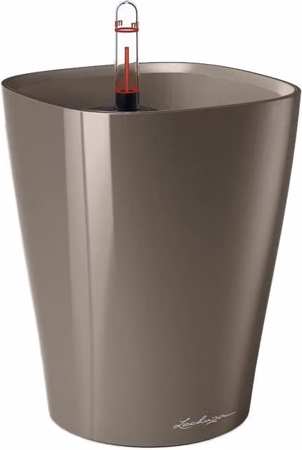 Lechuza Deltini and Mini Deltini Round Indoor Self-Watering Planter in Brown and Grey
