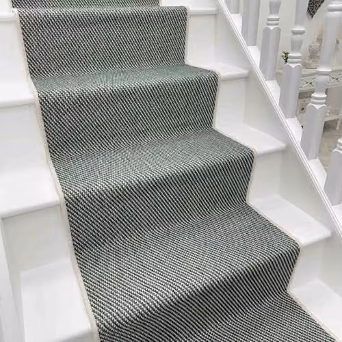 runrug Reversible Flatweave Stair Runner Rug in Green, W: 60 cm, L: 690 cm