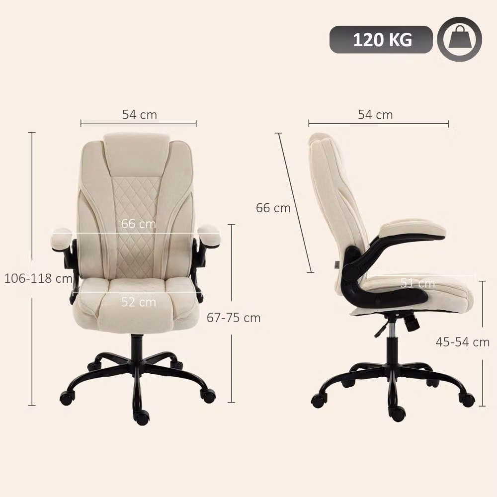 HOMCOM Beige Fabric Office Task Chair with Flip-up Armrests – 3