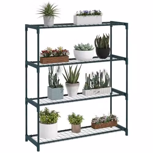 Outsunny Modern 4-Tier Metal Plant Stand, Green, W/D/H: 40 x 28 x 107 cm – 1