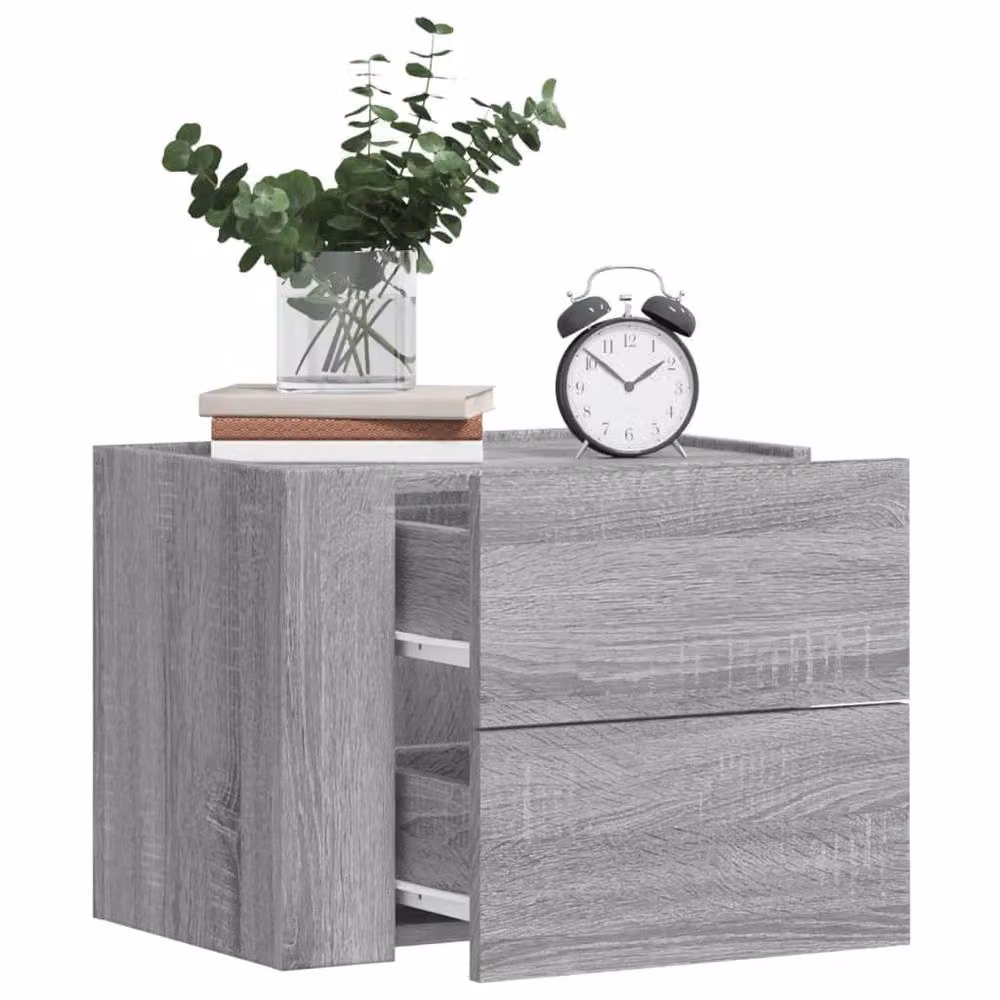 Berkfield Home Set of 2 Wall-mounted Bedside Cabinets in Grey Sonoma, W: 45 cm, D: 30 cm, H: 35 cm
