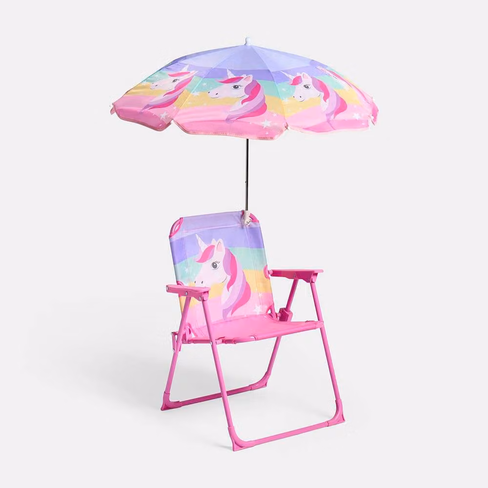 OHS Kids Unicorn Camping Chair and Parasol Set in Pink – 3