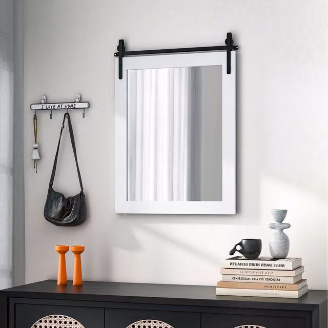 Costway Rectangular Rustic Farmhouse Wall Mirror in White