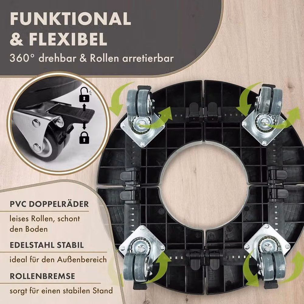 NESTLUNE Heavy Duty Rolling Plant Pot Base with 4 Universal Wheels, Black – 5