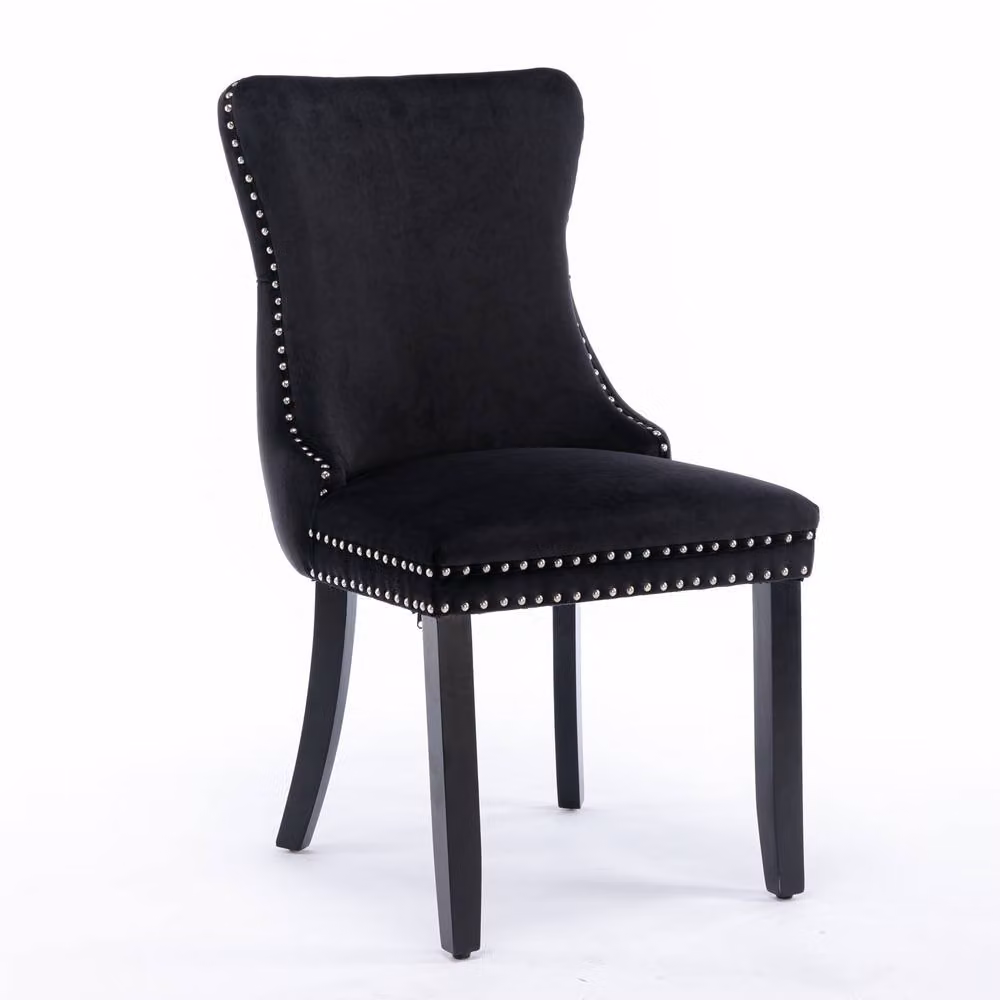Modern Home Touch Sierra Set of 2 Black Velvet Wing Back Dining Chairs with Oak Wood Legs – 2
