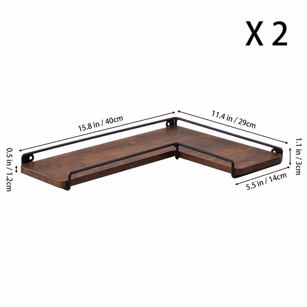 Kelvenix L Shaped Brown Wall Corner Shelf – 2