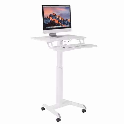 Properav Mobile Two Tier Sit-Stand Desk Workstation with Gas Spring Height Adjustment and Keyboard Tray, White, W: 80 cm, D: 40 cm