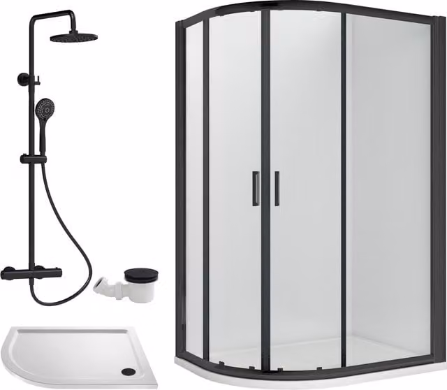 Balterley Offset Left Quadrant Shower Tray with Round Waste in White and Black, W/D: 1200 x 800 mm