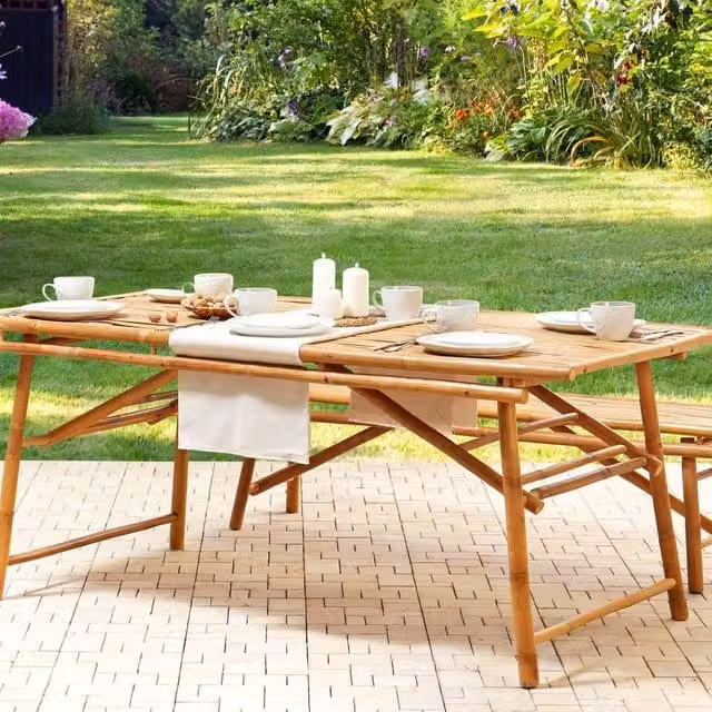 Wyld and Coco Bamboo Garden Table, Light Brown, W/D/H: 180 x 75 cm