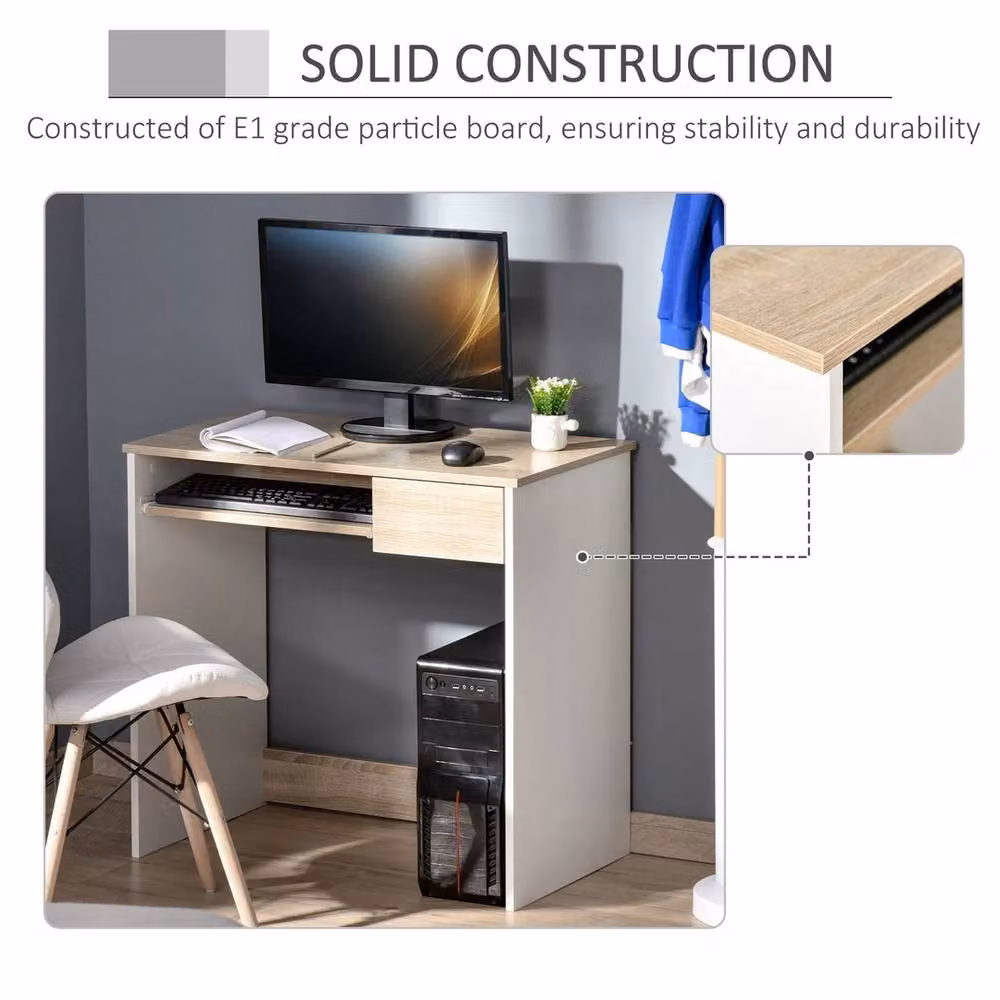 VOGREX Oak Compact Computer Desk with Keyboard Tray and Drawer in Beige, W/D/H: 80 x 45 x 75 cm – 5
