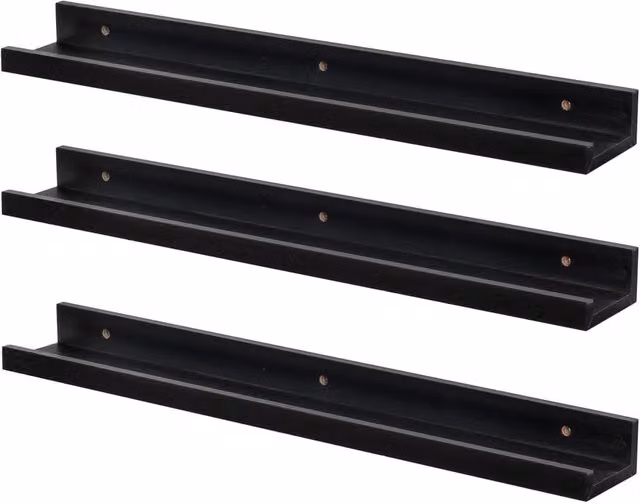 Harbour Housewares Pack of 6 Black Floating Picture Ledge Wall Shelves, 57 cm – 6