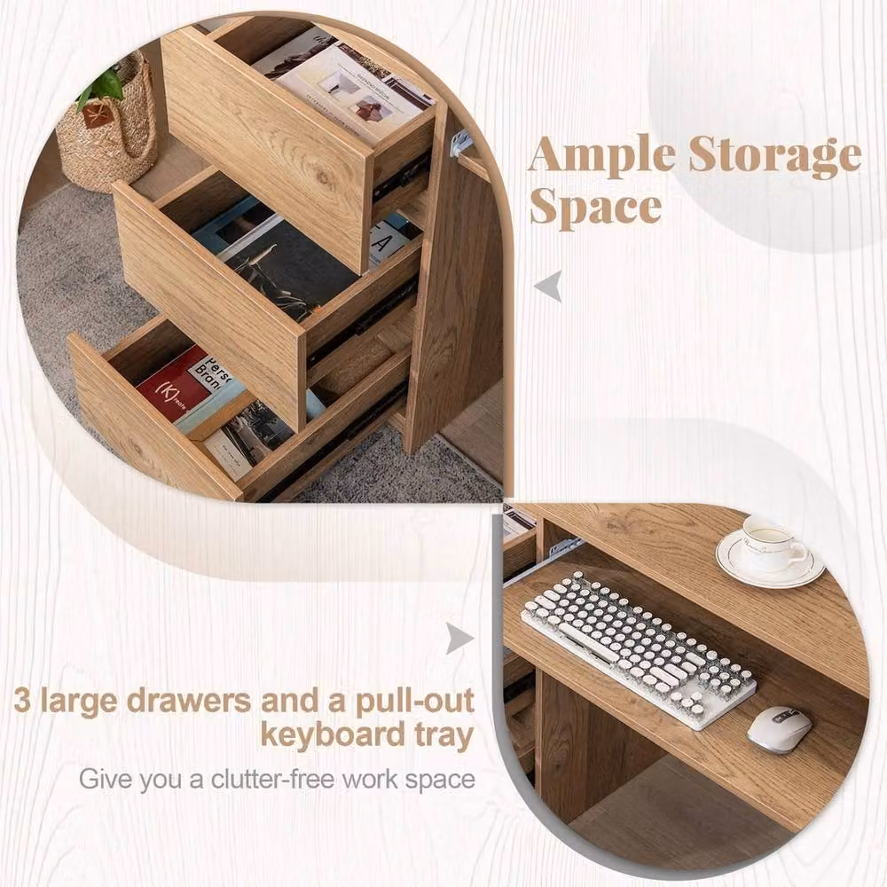 FORGEVIO Modern Office Computer Desk with Drawers in Brown – 3