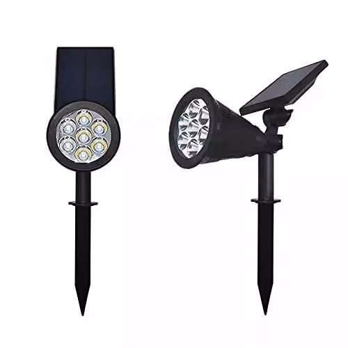 ENER-J Pack of 2 RGB LED Solar Spike Garden Spotlights, White, Diameter: 25 cm, Height: 19 cm