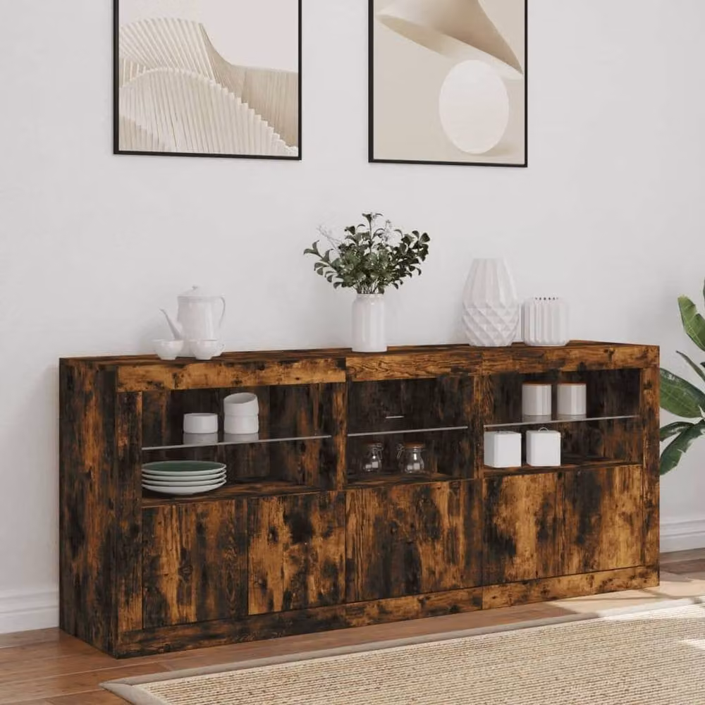 Berkfield Home Modern Sideboard with Integrated LED Lights in Smoked Oak Brown, W: 162 cm, D: 37 cm, H: 67 cm – 1