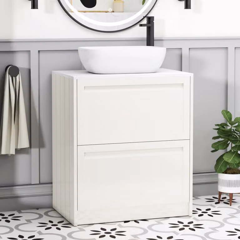 Royal Bathrooms Elmore Classic White Floor Standing Countertop Vanity Unit with Elva Basin and 2 Drawers