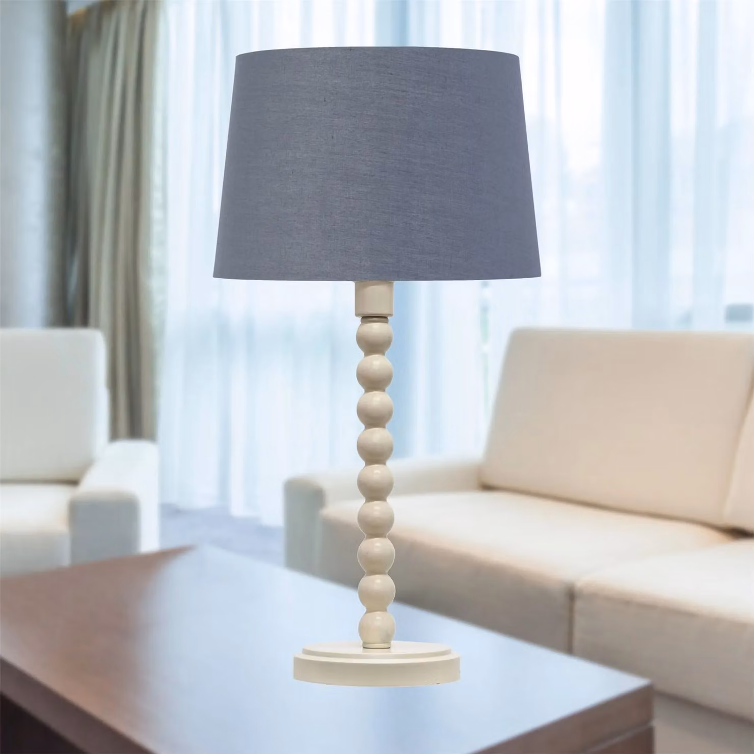 First Choice Lighting Bobbin Table Lamp in White with Grey and Gold Shade – 3