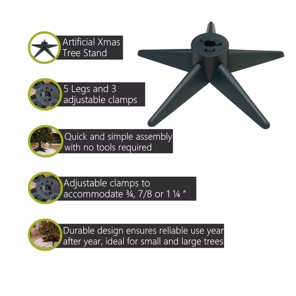 Pegdev Artificial Christmas Tree Stand with 5 Legs and 3 Adjustable Clamps in Green – 2