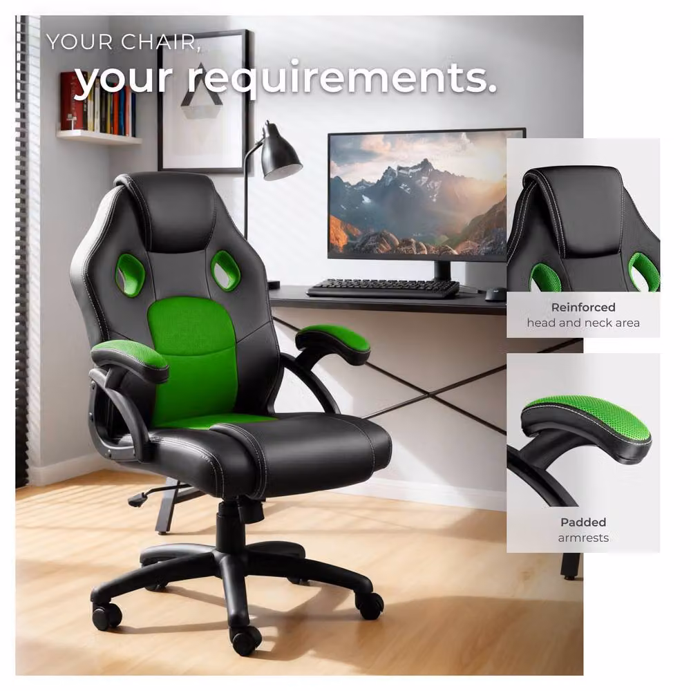 tectake Mike Gaming Chair in Green with Synthetic Leather and Fabric Finish – 6