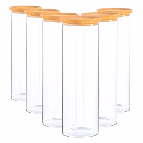 Argon Tableware Scandi Glass Storage Jars with Wood Lids, 2 Litre, 6 Pack, Transparent – 1