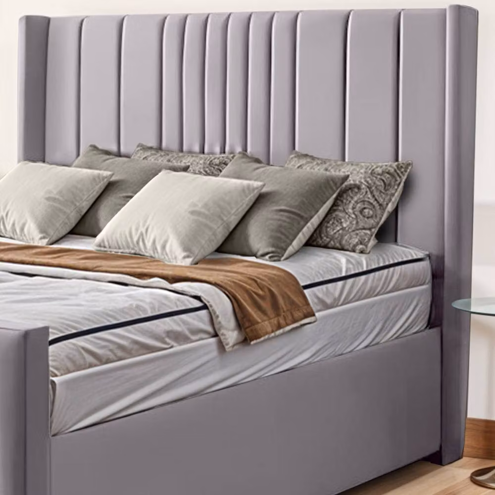 UK Bed Furniture Balmoral Wingback Ottoman Gas Lift Upholstered Bed in Silver, King Size – 2