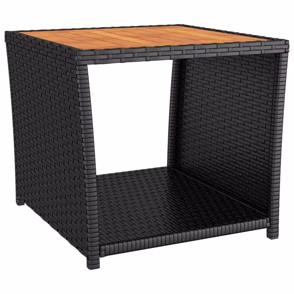 Berkfield Home Tea Table with Black Poly Rattan and Solid Acacia Wood Top – 2
