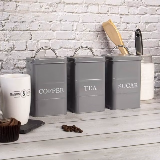 Maison & White Airtight Stainless Steel Tea, Coffee and Sugar Canister Set in Grey