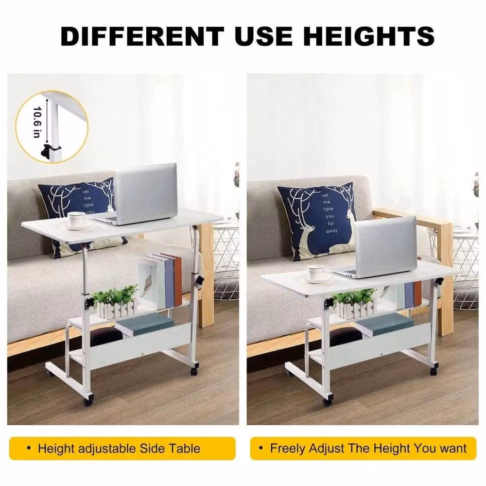 NESTLUNE Height Adjustable Mobile Overbed Table in White – 4