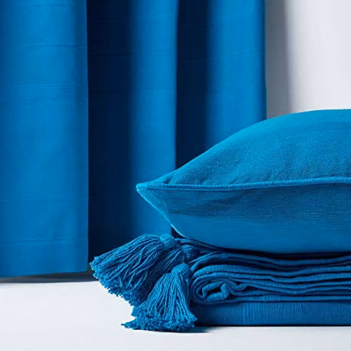 Homescapes Rajput Ribbed Cotton Throw in Petrol with Fringes, W/D/H: 200 x 150 x 1 cm – 4
