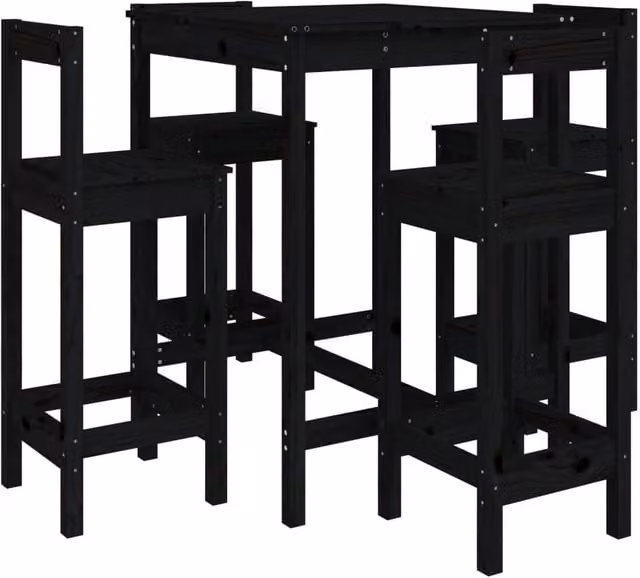 Berkfield Home 5 Piece Rustic Black Solid Wood Pine Garden Bar Set – 1