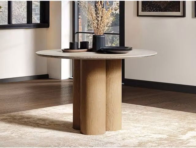 Solace+Co Deko Round Sintered Stone Dining Table in Black or Beige, Diameter: 120 cm, Height: 75 cm