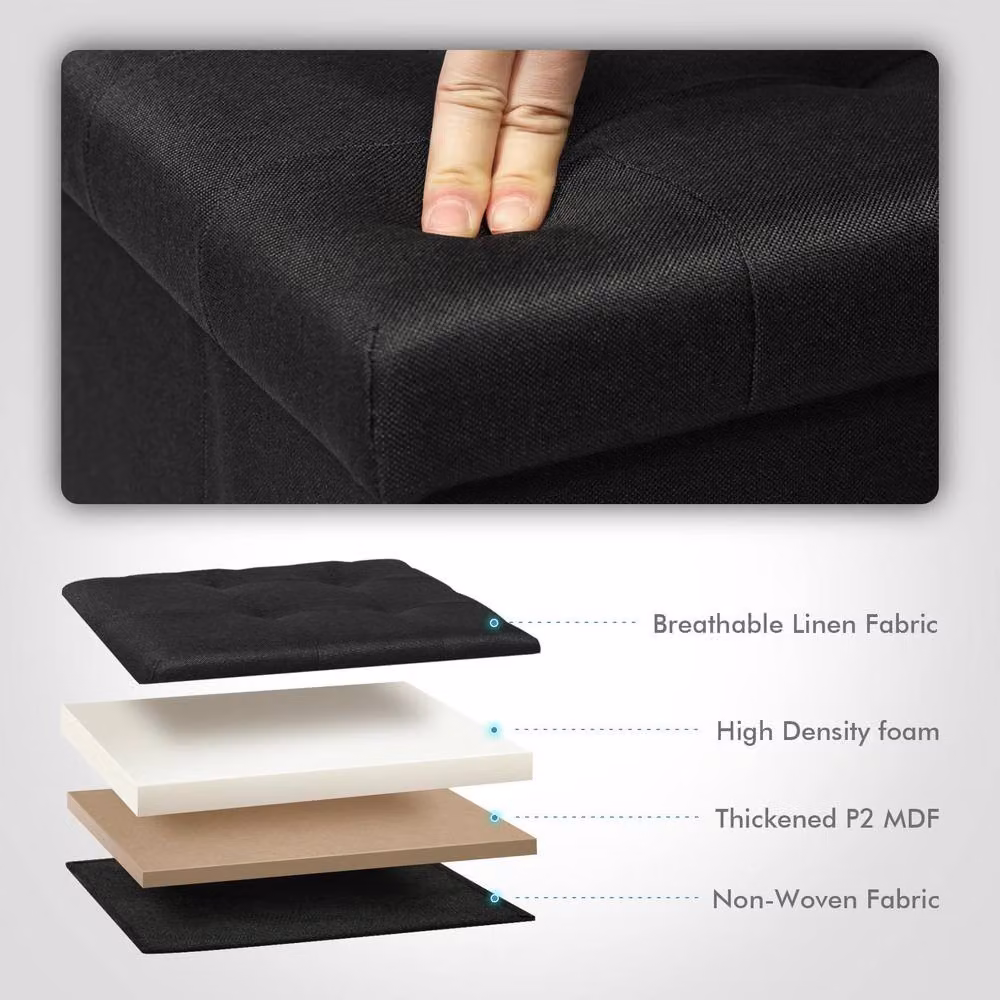 Dprodo Linen Folding Storage Ottoman and Foot Rest Stool in Black, W/D/H: 110 x 38 x 38 cm – 5