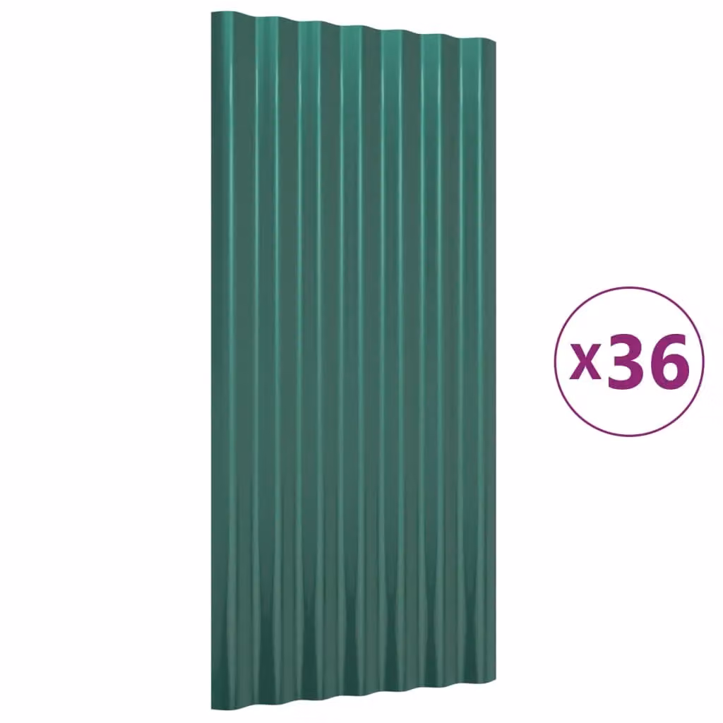 Berkfield Home 36-piece Green Powder-coated Corrugated Steel Roof Panels, W: 80 cm, H: 36 cm – 2