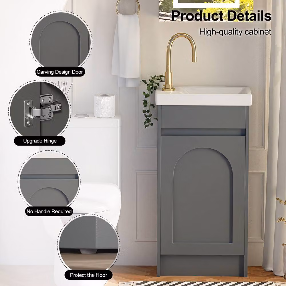 KEEPREAPER Modern Freestanding Bathroom Vanity Unit with Basin in Grey Lacquered Finish W/D/H: 40 x 39 x 81 cm – 2