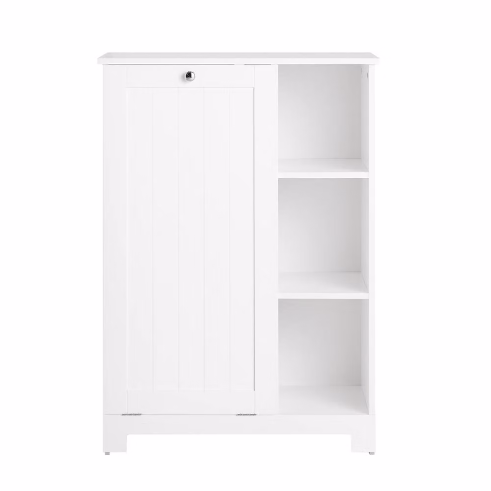 SoBuy White Modern Bathroom Tall Cabinet with Sliding Doors and Internal Shelves – 2