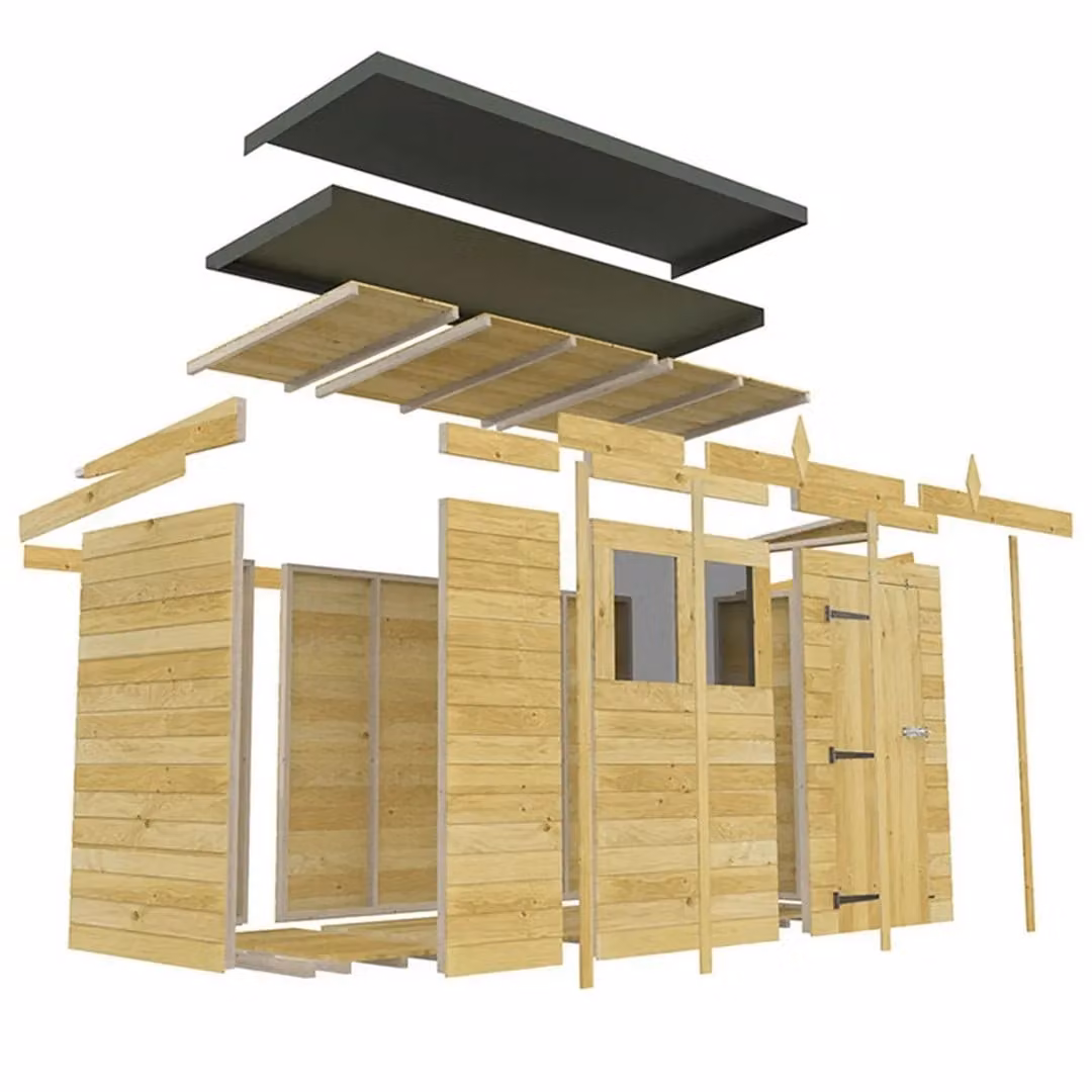 Buttercup Farm Pent Shed in Brown with Single Door and No Window, L147 x W329 x H201 cm – 1