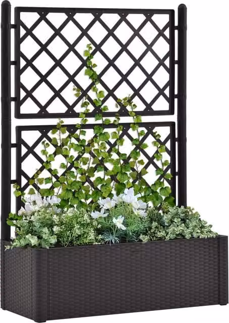 Berkfield Home Garden Raised Bed with Trellis and Self-Watering System in Anthracite Black – 1