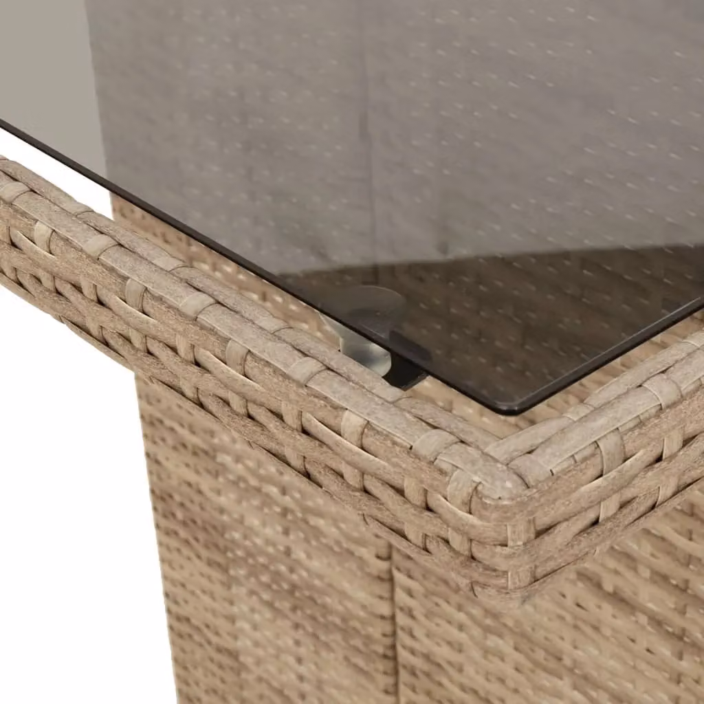 Berkfield Home Modern Poly Rattan Garden Table with Glass Top, Beige, W/D/H: 190 x 80 x 74 cm – 4