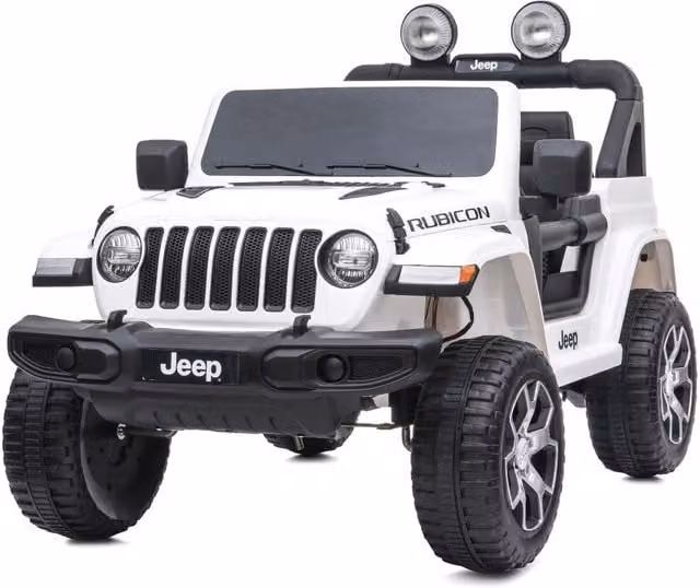 Licensed Jeep Wrangler Rubicon 12V Electric Ride On Childrens Jeep in White with Rubber Wheels and Leather Seats
