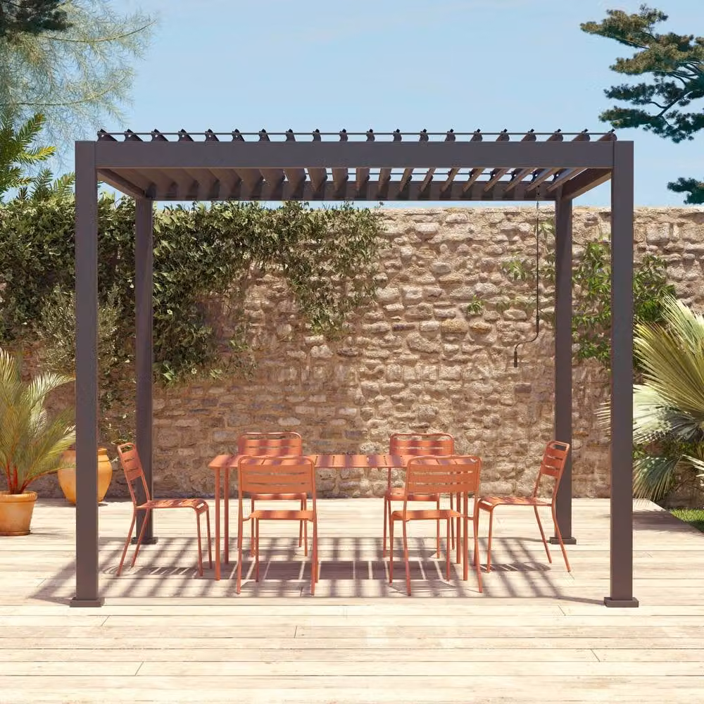 sweeek V2 Aluminium Louvered Pergola in Dark Grey, W: 300 cm, D: 300 cm, H: 255 cm – 3
