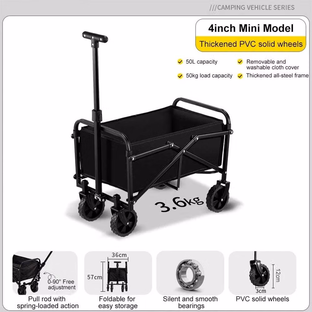 NESTLUNE 50L Folding Garden Wagon and Beach Shopping Trolley in Black – 3