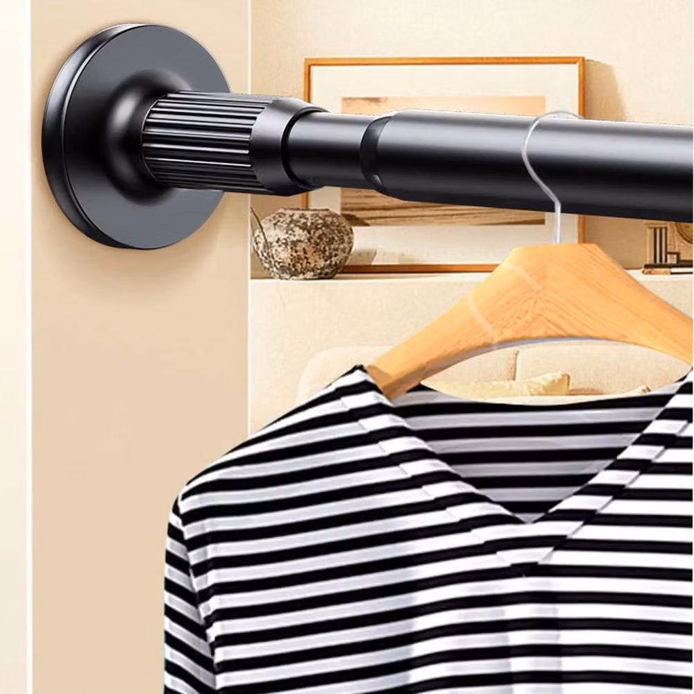 FLAVORA Black Adjustable Telescopic Steel Anti-Slip Tension Rod, Width: 90 cm - 160 cm – 3