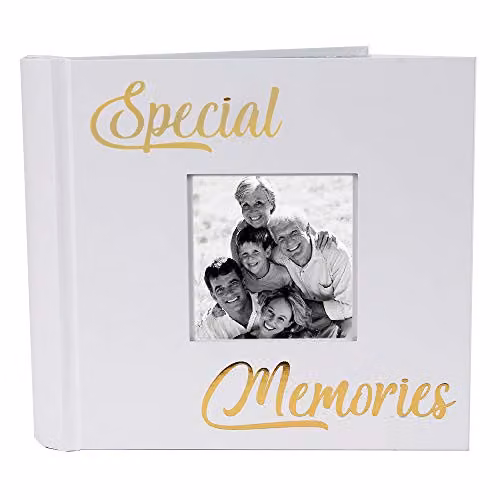 Happy Homewares Modern Special Memories Photo Album in White with Gold Foil Text, Holds 80 4x6 Pictures, W/D/H: 21.59 x 21.59 x 3.81 cm