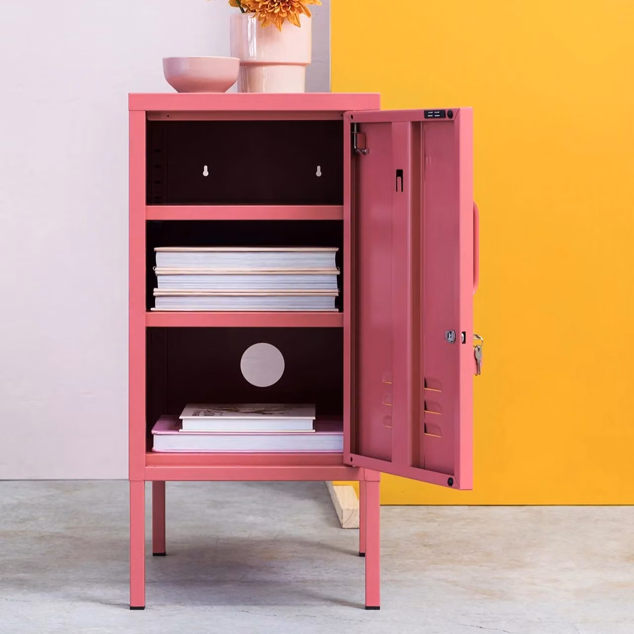 Mustard Made The Shorty Freestanding Metal Storage Cabinet in Pink, H 72.0 x W 46.0 x D 35.0 cm – 2