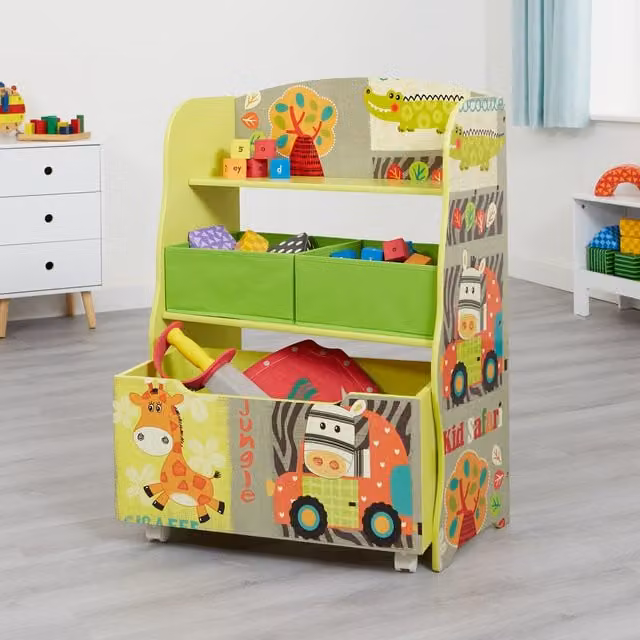 Liberty House Toys Kid Safari Storage Unit and Toy Box in Multicoloured and Green