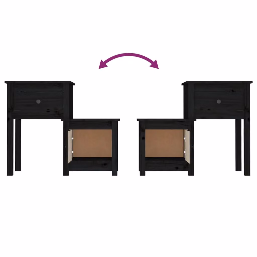 Berkfield Home Black Solid Wood Pine Bedside Cabinet W: 79.5 cm, D: 38 cm, H: 65.5 cm – 3