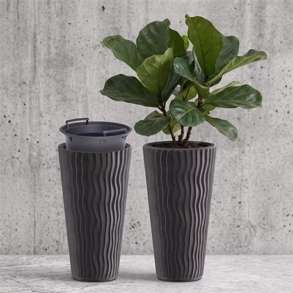 Kelvenix Modern Round Tall Plant Pot with Insert in Grey Anthracite, Diameter: 29.7 cm – 5
