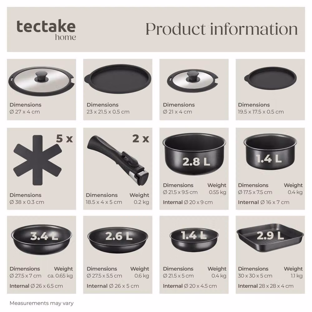 tectake Parma Pot and Pan Set in Black with Ceramic Coating – 5