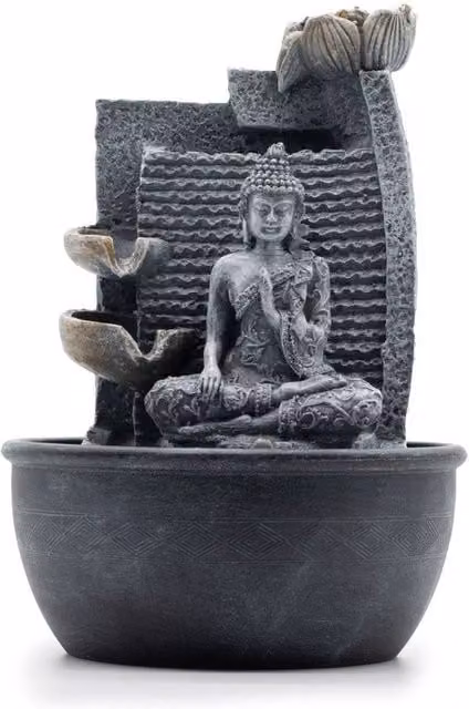 KDMD Tabletop Buddha Water Fountain with Lotus Flowers in Grey, W/D/H: 19 x 19 x 28 cm – 1
